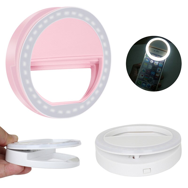 Mobiltelefon lys klip selfie led auto flash til mobiltelefon smartphone rund bærbar selfie lommelygte makeup spejl 1pc