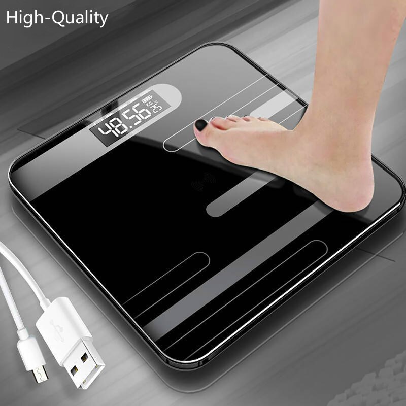 HQ bathroom floor body scale glass smart electronic scales USB charging LCD display body weighing home digital weight scale
