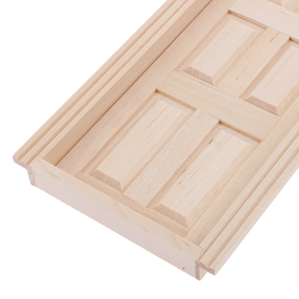 1/12 poppenhuis miniatuur natuurlijke afwerking houten voorraamdeur met /6- panelen