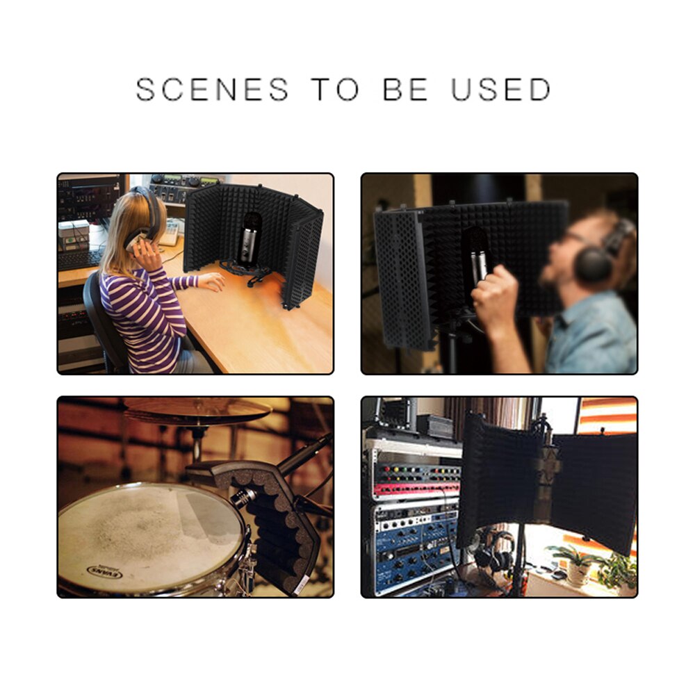 Foldable Adjustable Sound Absorbing Vocal Recording Panel Portable Acoustic Isolation Microphone Shield Sound-proof Plate