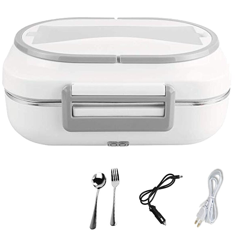 Car Home Dual Use 12V 220V Electric Lunch Box Food Heater Container Portable Stainless Steel Warmer Heating Bento Box Household: White