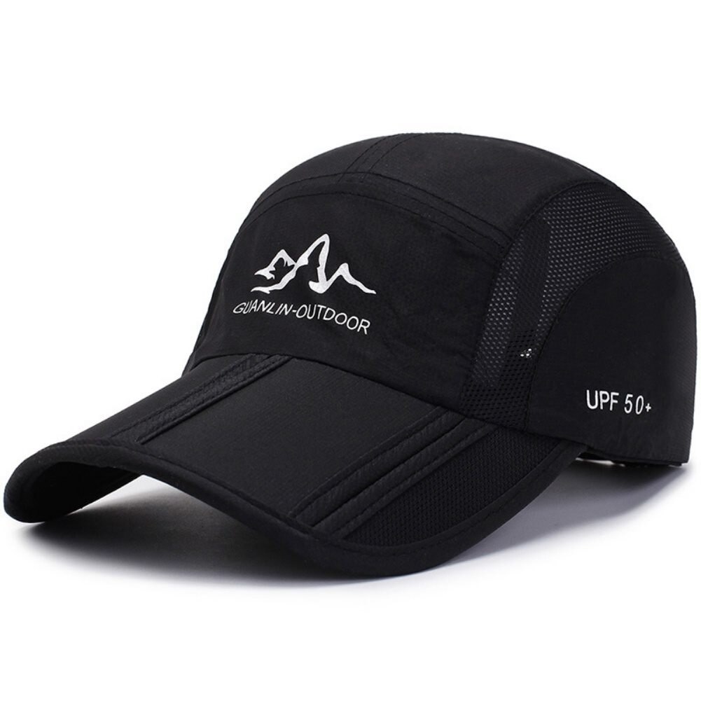 Zomer Baseball Cap Mannen Vrouwen Zonnehoed Uv Bescherming Sneldrogend Ademend Snapback Verstelbare Vouwen Wandelen Caps: Black