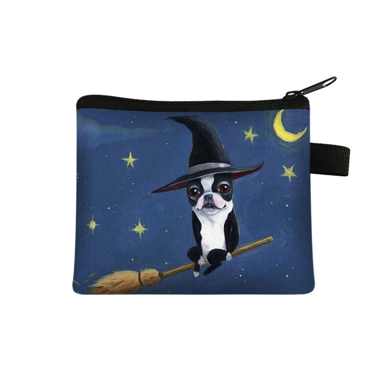 Mini cartera con estampado de Boston Terrier para mujer, cartera con Llavero perro de dibujos animados y cremallera, monedero con estampado de lápiz labial: lqbBoston08