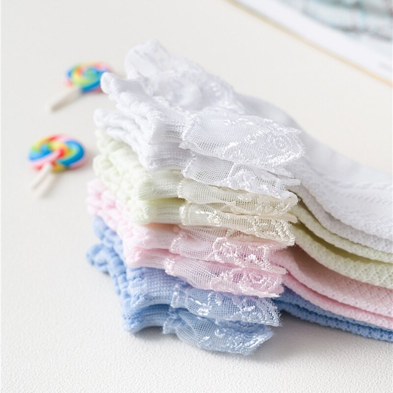 Breathable Cotton Lace Ruffle Princess Mesh Socks Baby Ankle Short Sock White Pink Yellow Baby Girls Kids Toddler