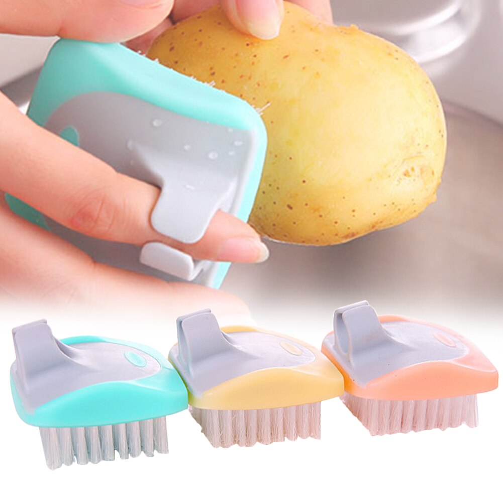 Tools Fruits Vegetables Mini Kitchen Gadgets Dirt Remove Durable Finger Ring Portable Potato Random Color Cleaning Brush Helper