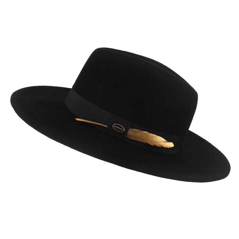 Gemvie 100%  uldfilt hat 3 farver stiv bred rand fedora til mand/kvinder stribet fjerbånd efterår vinter panama jazz cap