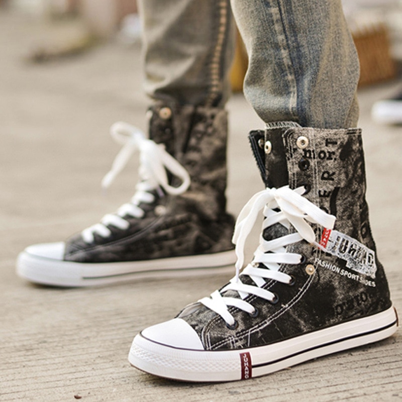Atmungsaktiv Männer Turnschuhe Größe 37-46 Herren Schuhe lässig Schwarz Denim Leinwand Schuhe Männer hoch oben turnschuhe Oxfords