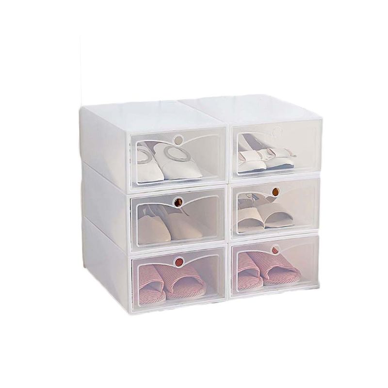 6Pcs Plastic Shoe Box Stackable Foldable Shoe Organizer Drawer Storage Case with Flipping Clear Door Ladies Men 33.5x23.5x13cm: -WS