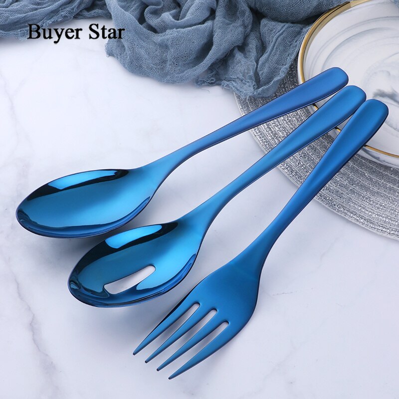 Buyer Star-cucharas de servicio y tenedor para ensalada, colador de cocina de acero inoxidable, iridiscente arcoíris, 7 colores, tamaño grande, 3 piezas