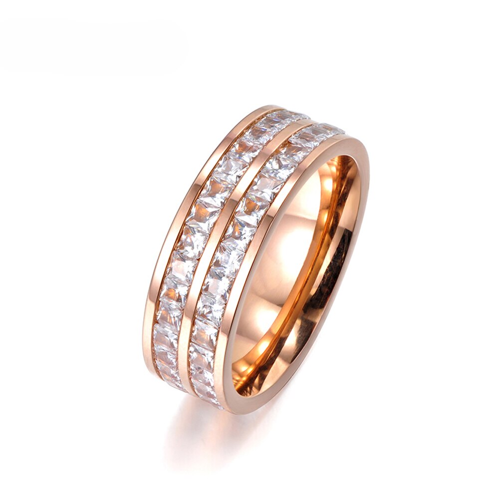 Lokaer anéis de casamento femininos, aço de titânio, design simples, duas fileiras, zircônia cúbica clara, cor rosa, de ouro, aniversário, para mulheres, r17050: 9 / Rose Gold