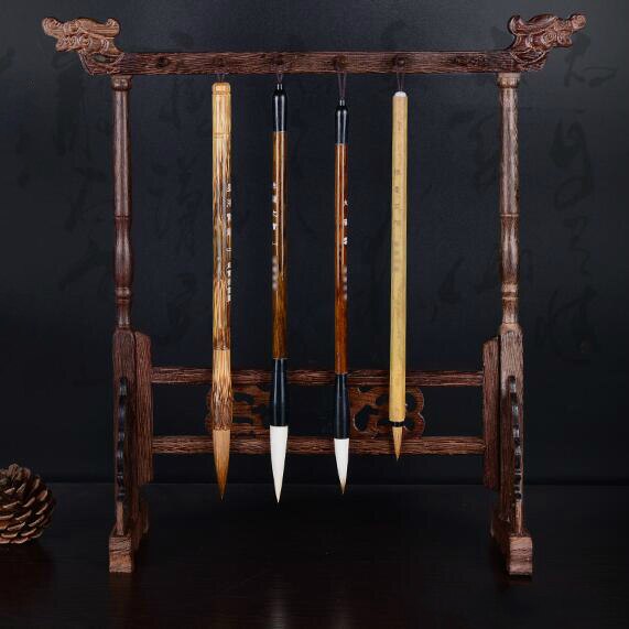 Antieke Eenvoudige Stijl 12 Hangers Schrijven Penhouder Traditionele Schrijven Borstel Hanger Massief Wenge Hout Praktische Studie Pen Rack