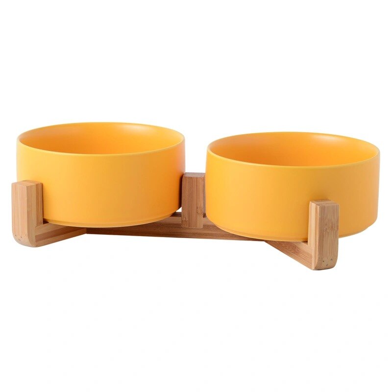 Ceramic Cat Dog Bowl Dish with Wood Stand No Spill... – Vicedeal
