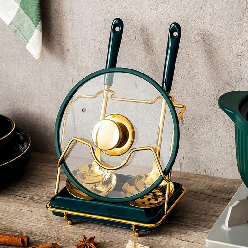 Kitchen Pot Cover Rack Organizer Pot Lid Shelf Cooking Storage Spoon Spatula Ladle Holder Cookbook Stand Home