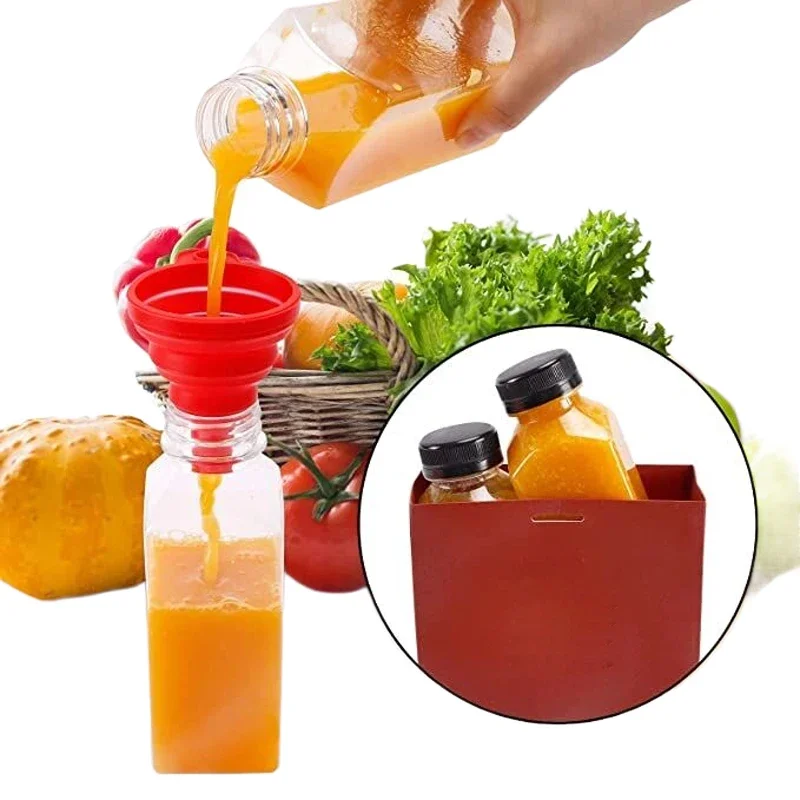 5 uds 60-500ML botellas de plástico transparentes vacías con tapas con embudo plegable contenedores de botellas de agua reutilizables para batidos de jugo DIY