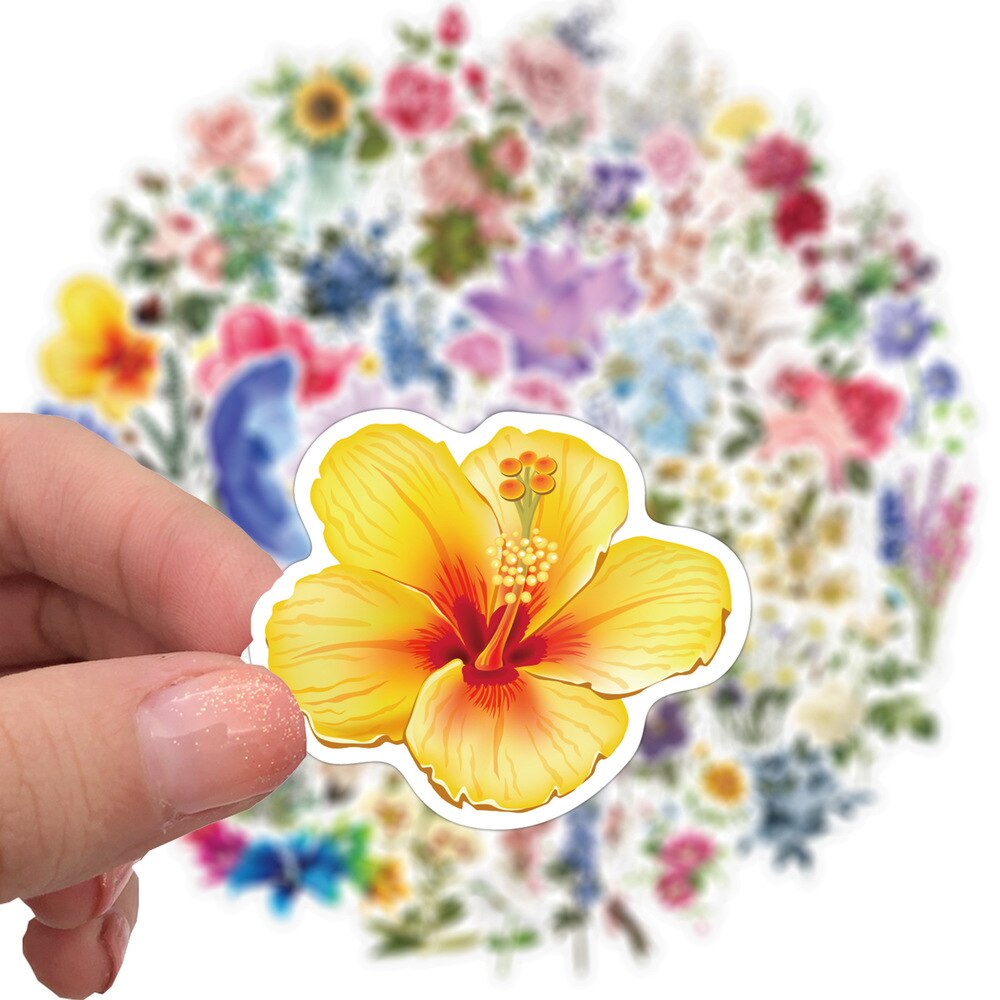 50/100pcs Color Flowers Stickers for Kids Girls Vsco Sunflower Kawaii Cartoon Stickers Set DIY Suitcase Bike Guitar Car