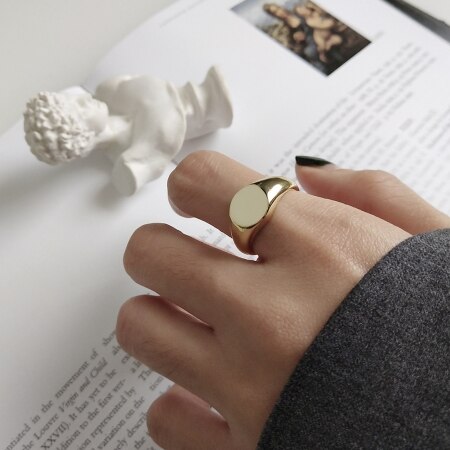 925 Sterling Silber Frauen Goldene Ring Einfache Wilden Glänzend Ring Für Beste Freund Schmuck Runde Oberfläche Name Ringe: runden