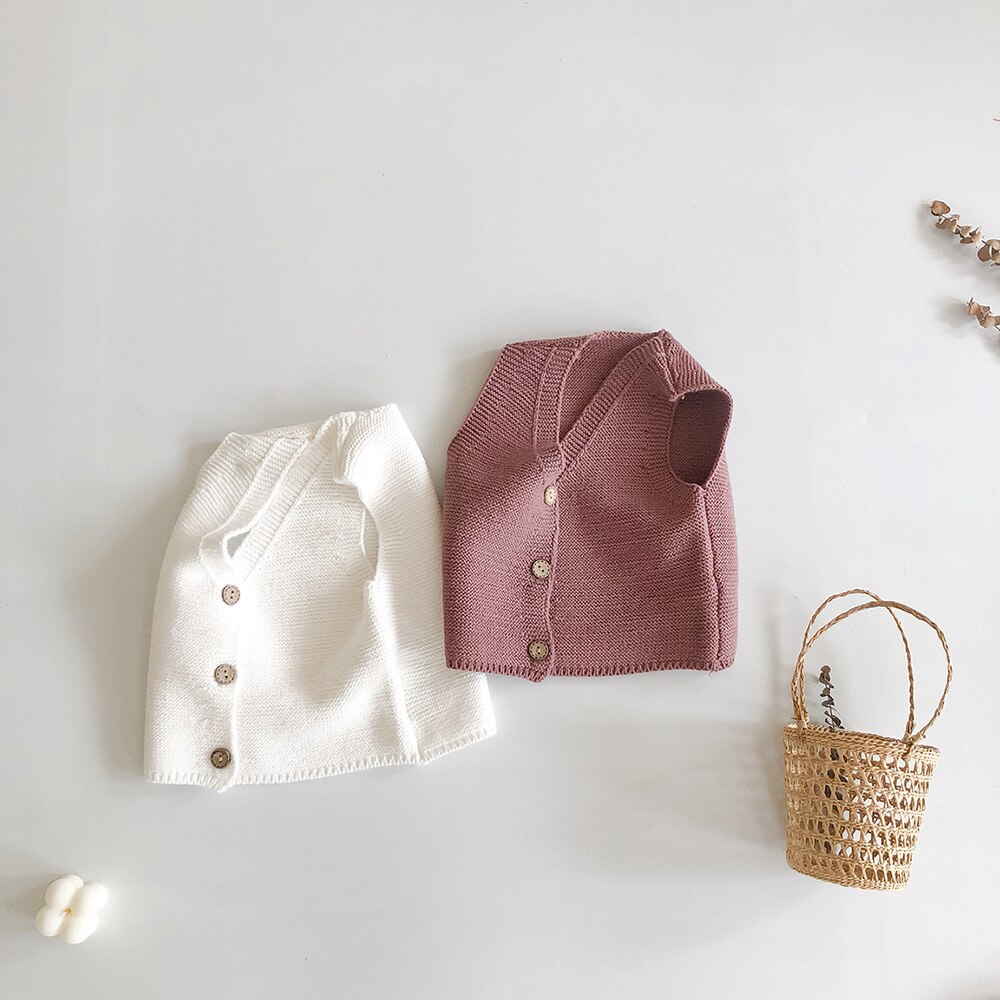 Baby pige vest baby drenge piger 'all-around 0-2- -årig cardigan bomuldsgarn strikket sweater vest frakke