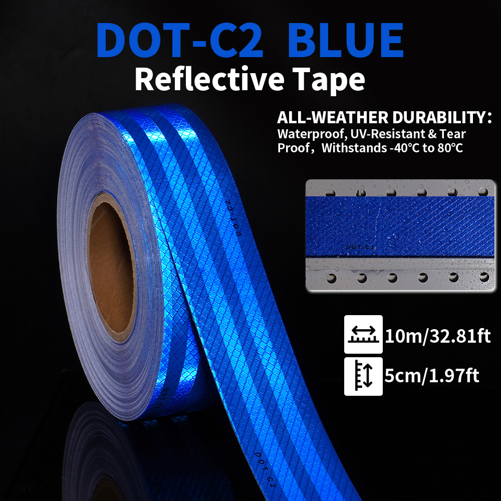 Waterproof Reflective Car Stickers DOT-C2 Blue Self-adhesive High Visibility Caution Warning Safety Tape Reflectors Strips