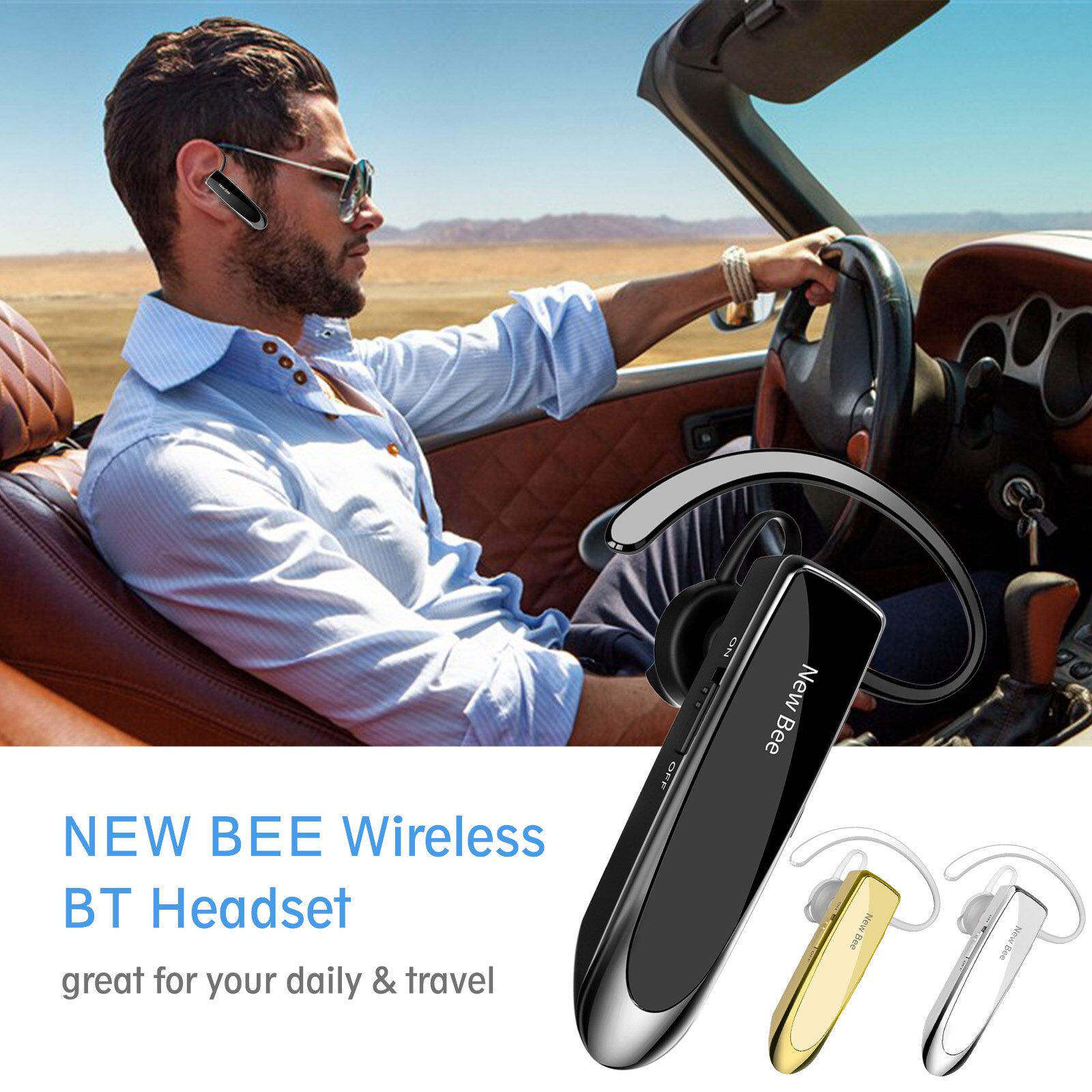 NEWBEE Einzel-ohr Drahtlose Bluetooth Headset Kopfhörer Lärm abbrechen Mic Sport Kopfhörer Hände-Freies Ohrhörer für Büro Fahren
