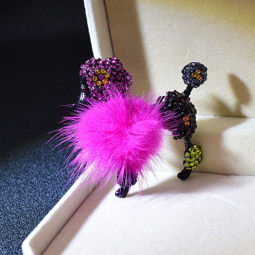 CINDY XIANG Puffer Ball Dog Brooch Poodle Brooches For Women Cute Puppy Pin Jewelry 4 Colors Available: purple