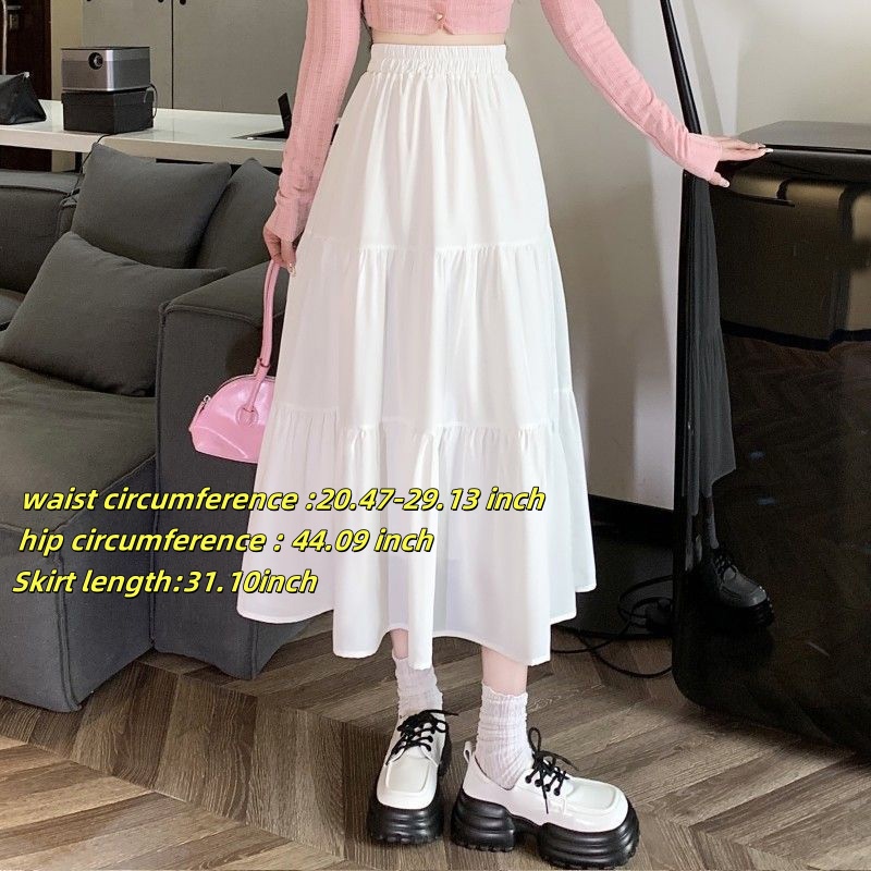 Casual Vintage Women Skirt Matching Chic Lady's White Skirt Sweet Girl's Cake Skirt Elastic Waist A-Line Mid Length Flare Skirt: M / SKY BLUE