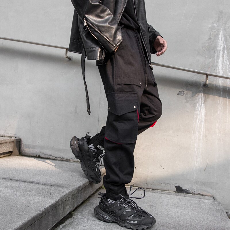 Men Streetwear Hip Hop Cargo Pants Male Loose Casual Gothic Black Harem Trousers Joggers Sweatpants