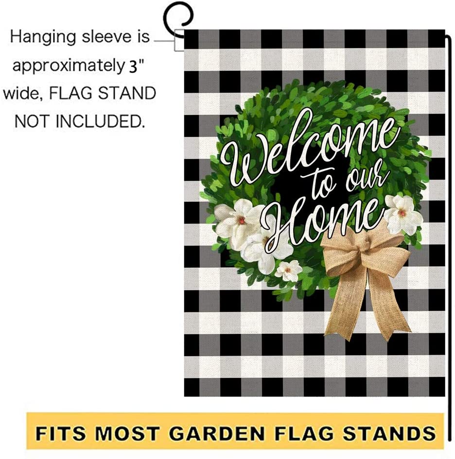 Bonsai Tree Welcome to Our Home Flags Double Sided, Boxwood Christmas Wreath Seasonal Burlap Garden Flags