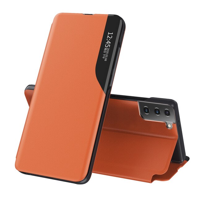 Couro do plutônio smart view flip capas caso para samsung galaxy s21 ultra s 21 plus 5g magnético suporte livro coque s21ultra s21plus s21 +: for galaxy s21 ultra / orange