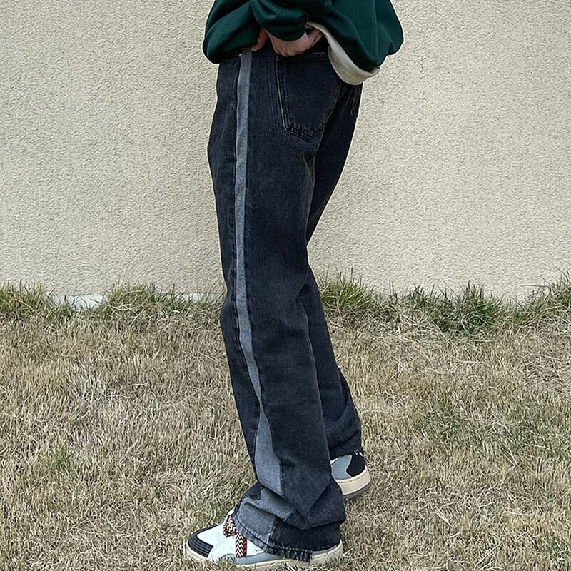 Harajuku – jean déchiré pour hommes et femmes, coupe trouée, lettre rétro, décontracté, poches délavées, droit, Baggy, pantalon en Denim, Streetwear