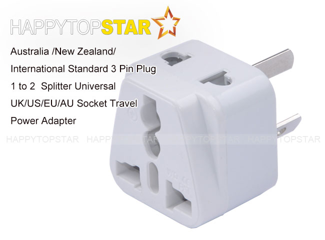 White 1 to 2 Splitter UK/US/EU/AU 3 / 2 Pins Socket to Australia Zealand International Standard Travel Power Plug Adapter