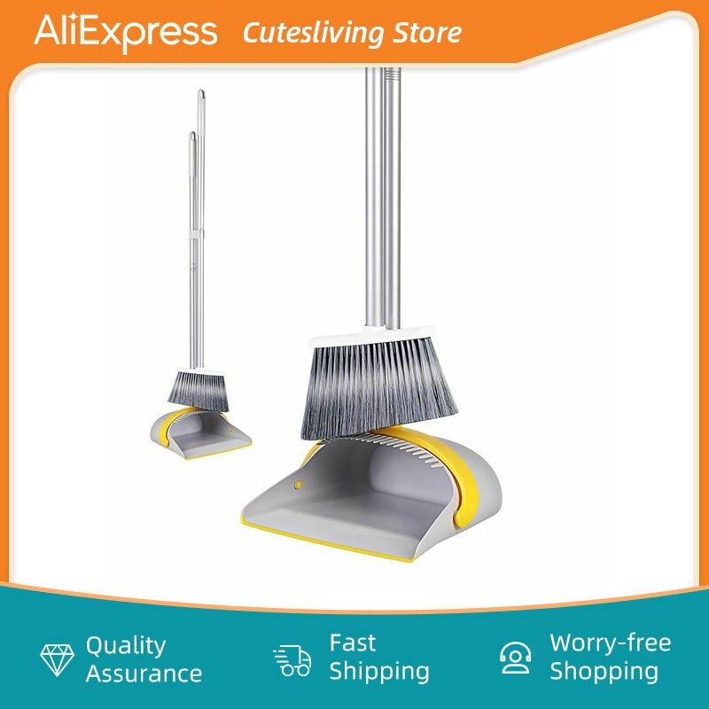 Broom and Dustpan Set Broom with Dust Pan with Long Handle Combo Set for Office and Home Standing Upright Sweep Use