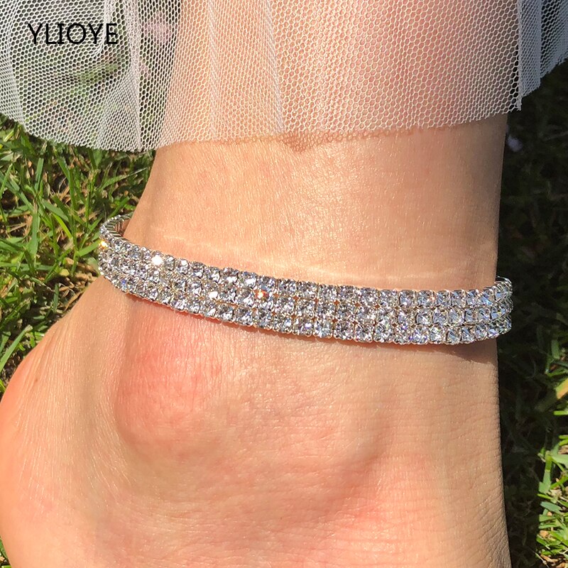 YLIOYE Jewelry Anklets for Women Foot 1/2/3 Rows Crystal Stretch Anklet Stretchable Barefoot Sandals Bracelet ankle the Female