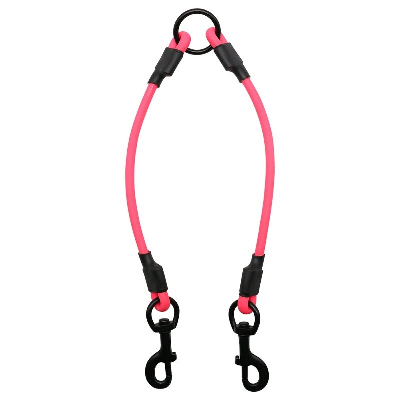 PVC materiaal Twee honden Leash Waterdichte hondenriemen korte 2 Honden ronde touw Huisdier Lood outdoor schoon dubbele hond Leads: Roze / 8mmX26cm