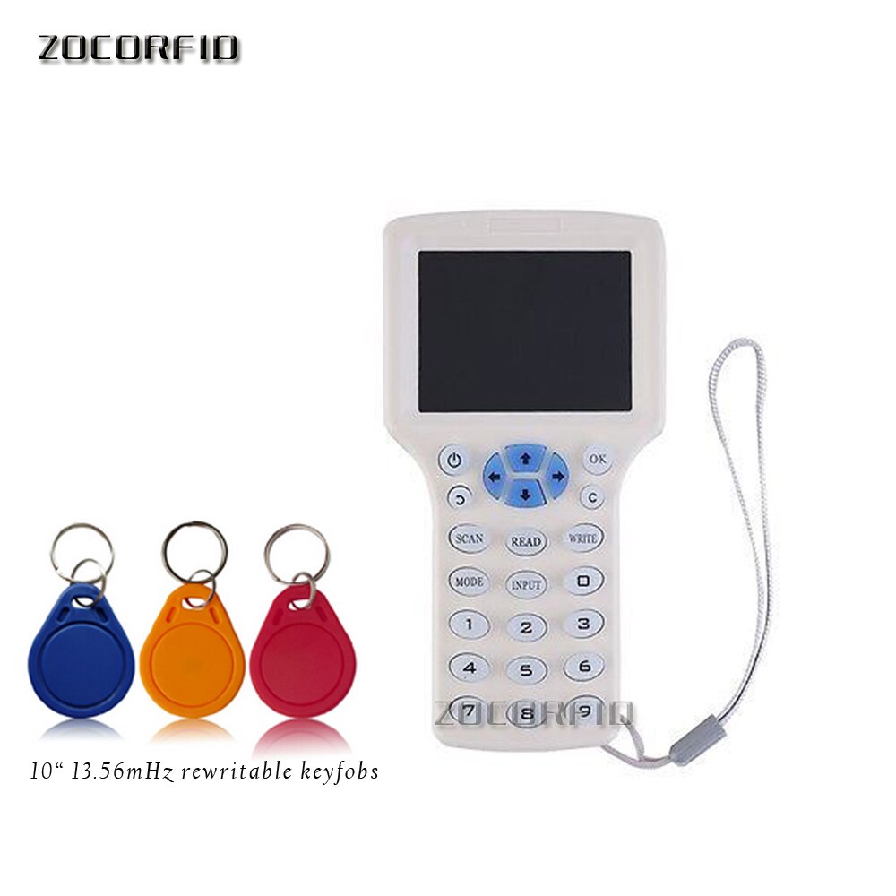 English 10 Frequency RFID Reader Writer Copier Duplicator IC/ID with USB Cable for 125Khz 13.56Mhz Cards LCD Screen Duplicator: Set of-2