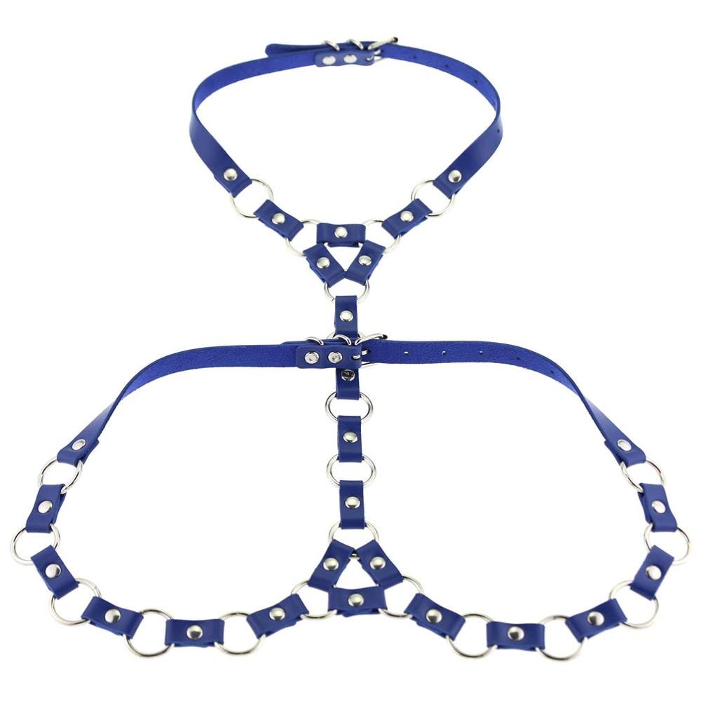 Mode Punk PU Lederen Harnas Body Met O-Ring Choker Bondage Taille Riemen: blue