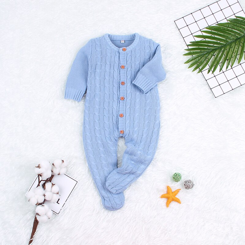 Herfst Baby Baby Meisjes Lange Mouw Gebreide Solid Print Rompertjes Kinderen Jongens Bodysuit Jumpsuit Aankomst: L / 6m