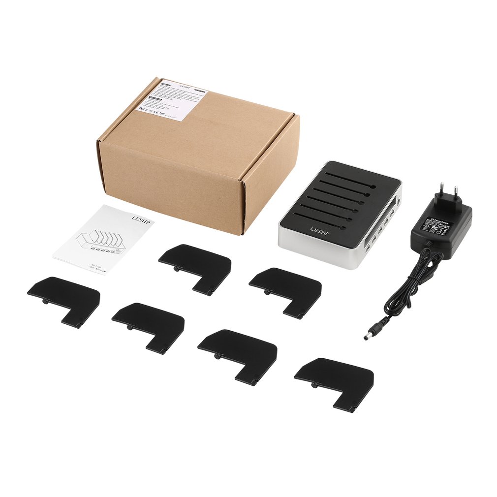 Universelle usb-ladestation mit 5 anschlüssen, abnehmbarer usb-tischladegerät mit halterung und schnellladefunktion für mobiltelefone und tablets: Eu