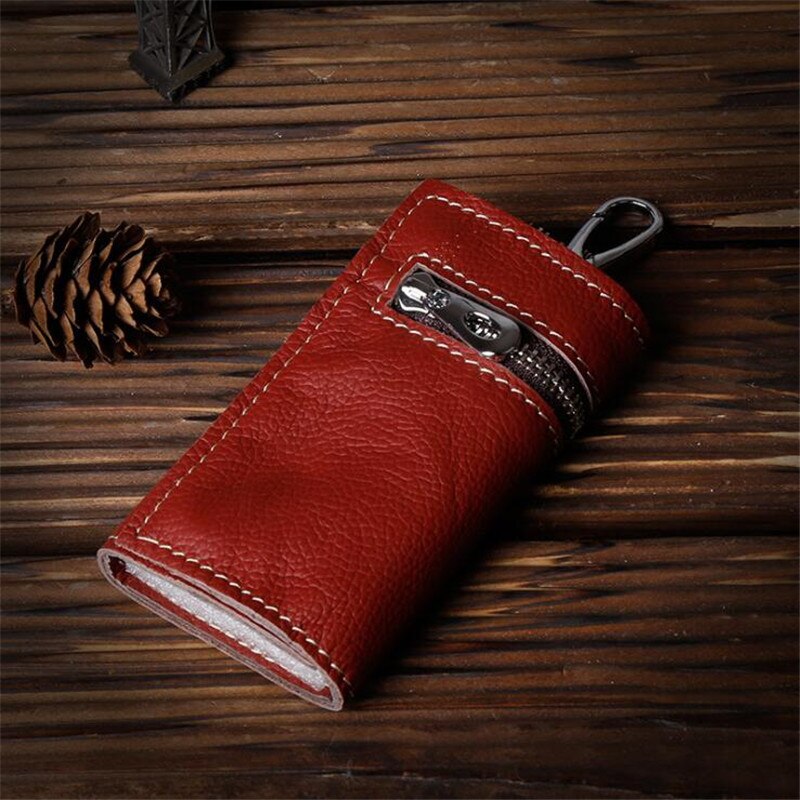 Caso chiave delle Donne degli uomini di Vita del Cuoio Multi-funzione Sacchetto di Chiave dell'automobile di casuale Sacchetto di Cuoio di Strato Superiore Della Chiusura Lampo scatola raccoglitore dell'UNITÀ di elaborazione di LKEEP 18 centimetri