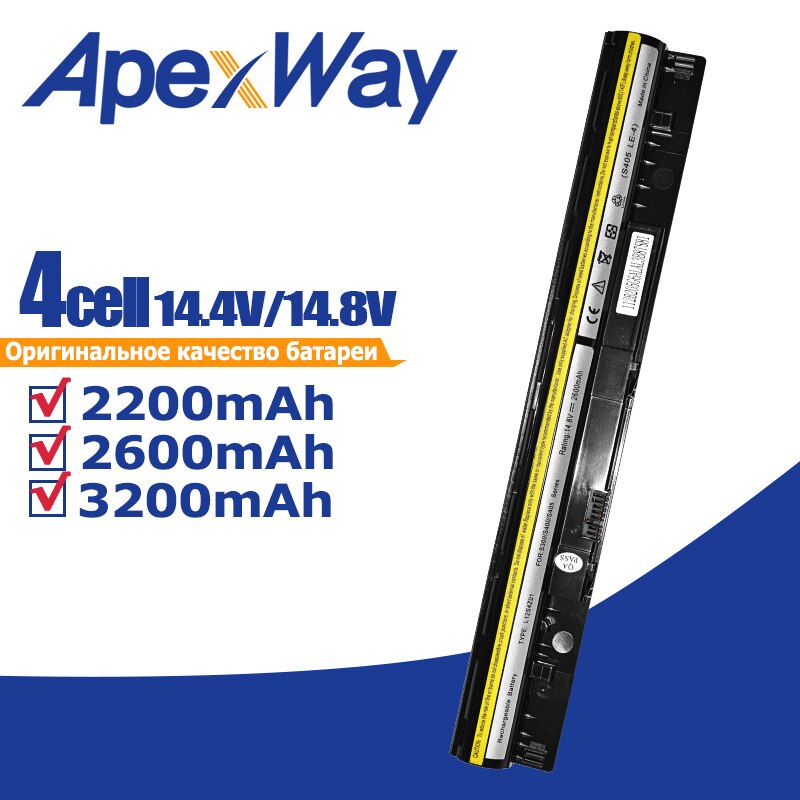 Apexway L12S4L01 L12S4Z01 4ICR17/65 Zwarte Laptop Batterij Voor Lenovo Ideapad Flex 14 15D I1000 M30 M40 S300 S310 s400 S405 S410