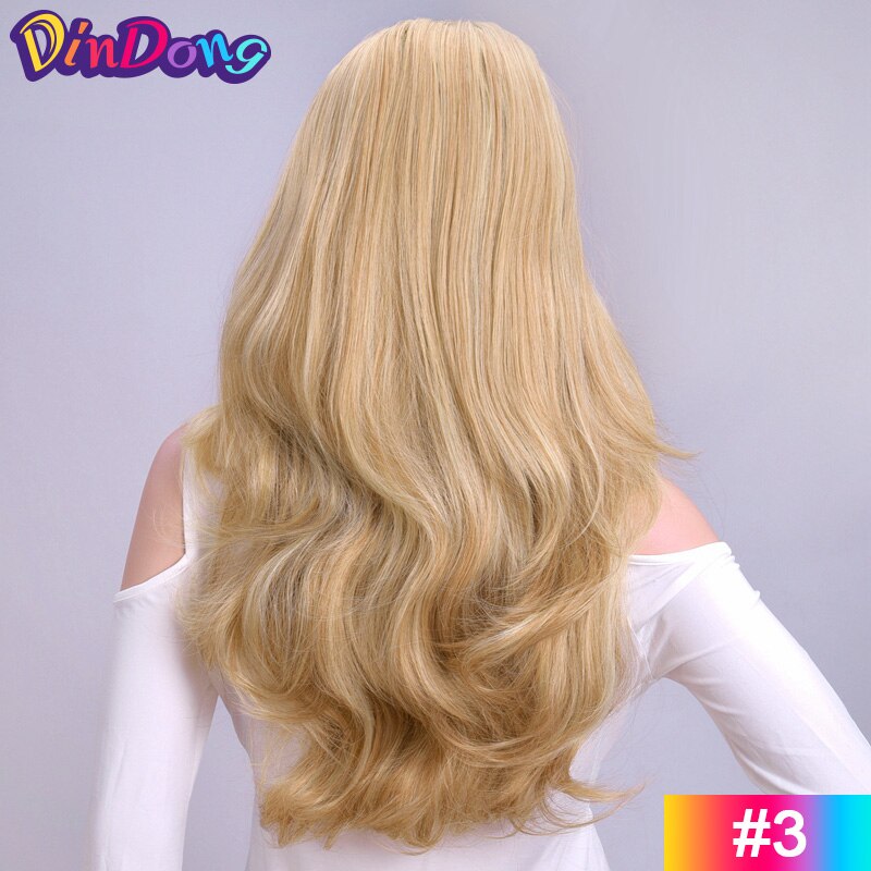 Dindong 24 "Wave 3/4 Dames Half Pruik Haar Synthetische Pruiken Met Kam Op Een Mesh Head Cap Clip In haarverlenging: 3