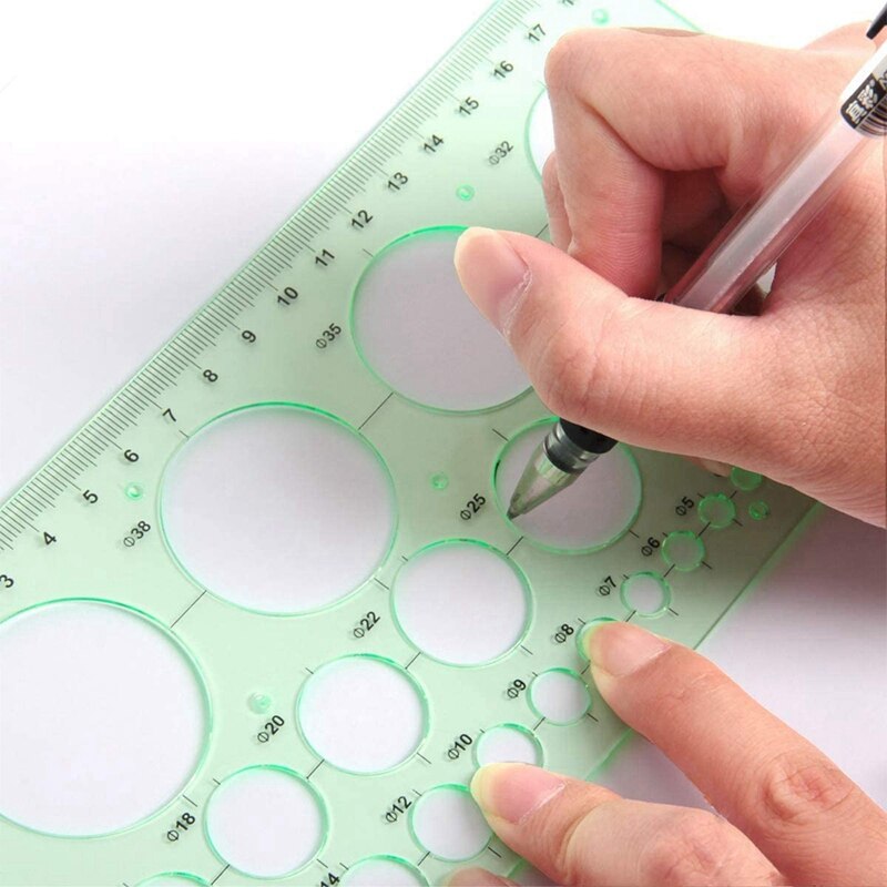 Geometric Template Ruler Drawing Template Measuring Ruler for Engineering Building School Office Supplies, 4 Counts