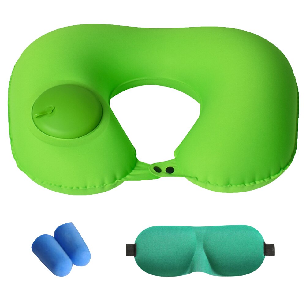 Inflatable U-shaped Pillows Travel Slow Rebound Portable Neckrest Travel Folding Memory Foam Train Airplane Outdoor Pillow: TPU green