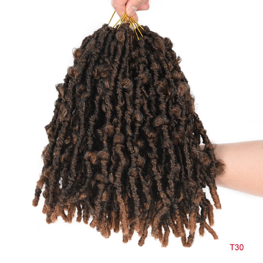 TOMO Soft Butterfly Locs Crochet Hair 12 Inch Handmade Butterfly Locs Faux Synthetic Crochet Twist Braiding Hair Extensions: T1B/30 / 7Pcs/Lot