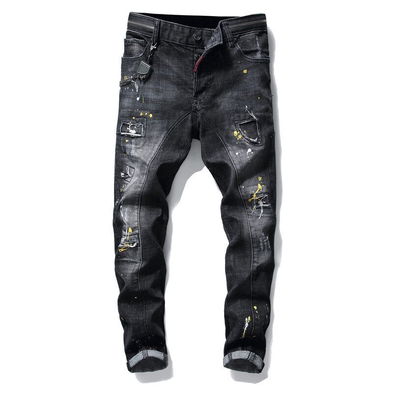 Reslad Jeans RS-2101 Men's Colour Splashes Stretch Denim Destroyed Slim