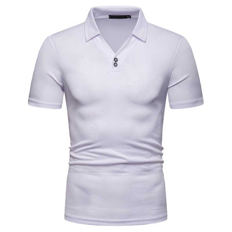 summer men's v-neck loose European short-sleeved POLOT shirt youth casual sports polo shirt: white / M