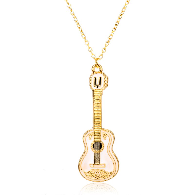 Collier chaîne avec pendentif guitare pour hommes et femmes, bijoux à la: gold
