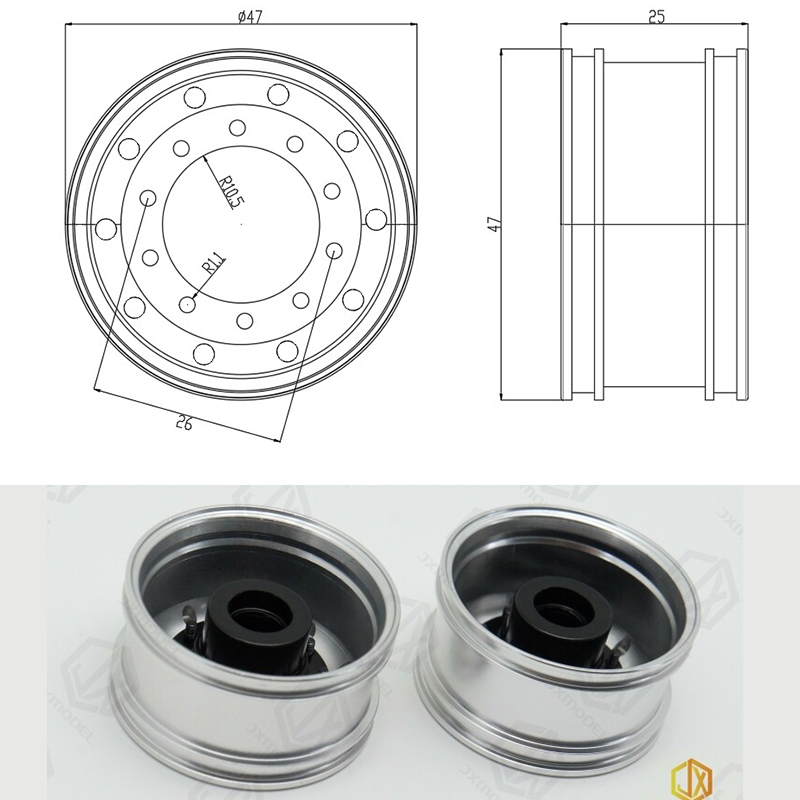 JX Model 1/14 Truck 1:14 F2000 Wide Wheel Hub Front Wheel Made Of All Metal For Tamiya Lesu