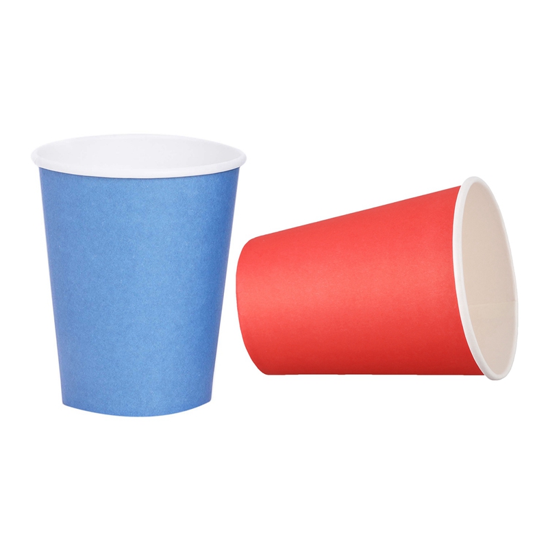 40 Pcs Paper Cups (9 Oz)-Plain Effen Kleuren Verjaardagsfeestje Servies Catering, 20 Pcs Blue & 20 Pcs Rood