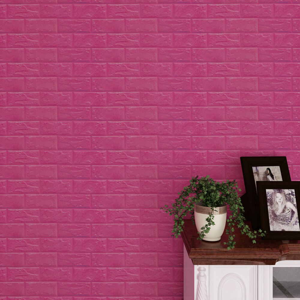 wall stickers PE Foam 3D Wallpaper DIY Wall Stickers Wall Decor Embossed Brick Stone наклейки на стену: Hot Pink