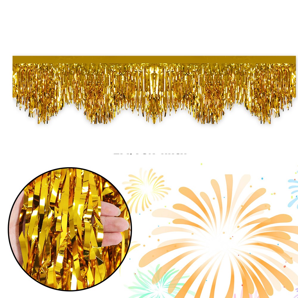 3 uds 50x200cm cortina de seda de lluvia ondulada PET cortina de lluvia decorativa con purpurina exquisita cortinas de fondo para decoración del hogar: Amarillo claro